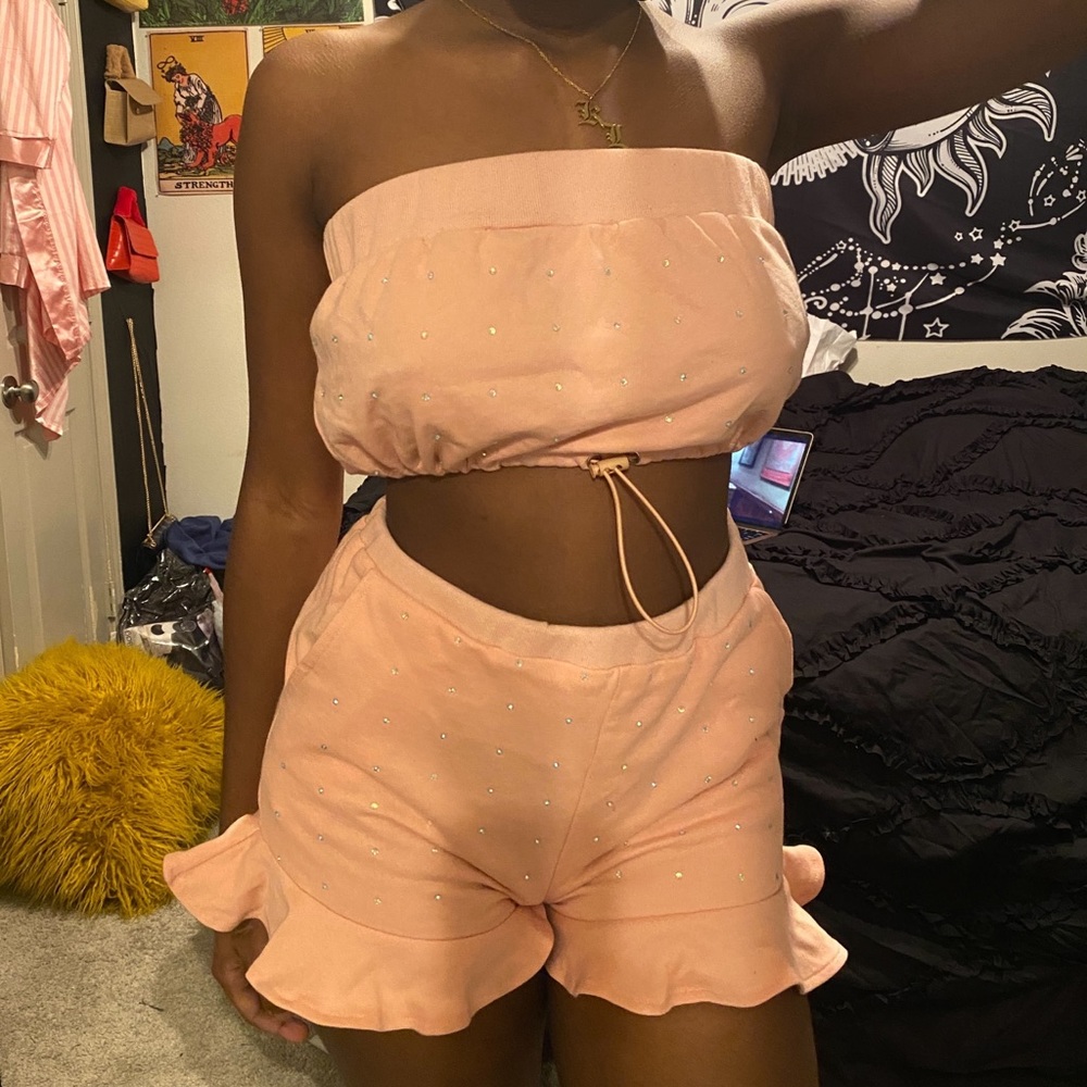 Pink Rhinestone Short Set - Picture 3 of 4
